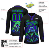 Custom Black Blue Green Gothic Personalized Hockey Jersey HCKJ01-E0601-09